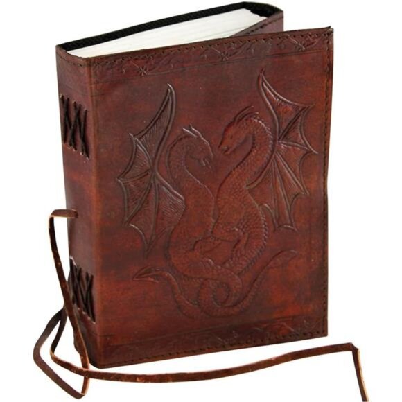 DOUBLE DRAGON Blank Page BOOK Handcrafted Leather Writing Unlined - Picture 1 of 2